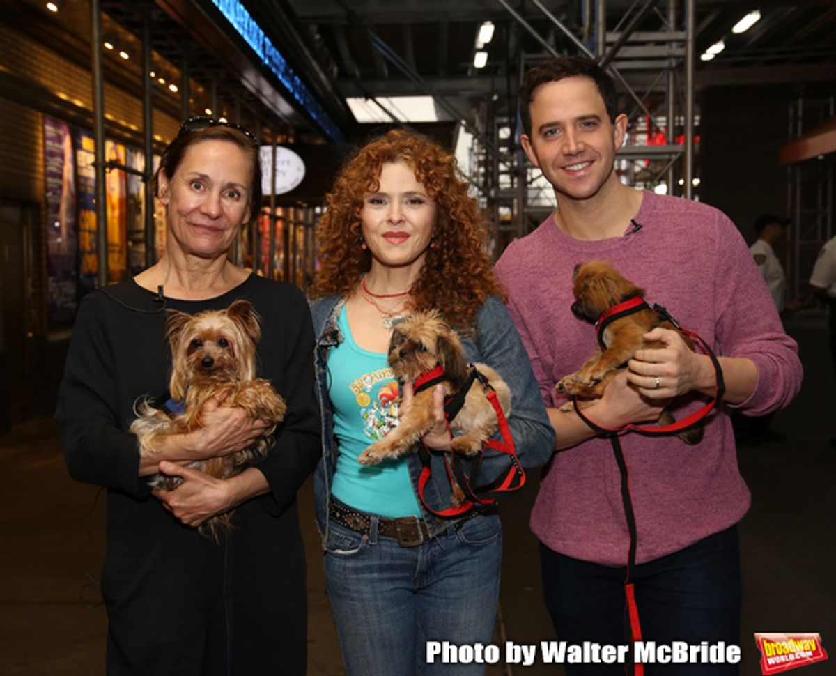 Laurie Metcalf, Bernadette Peters and Santino Fontana with dogs from The Humane Society of New York at 