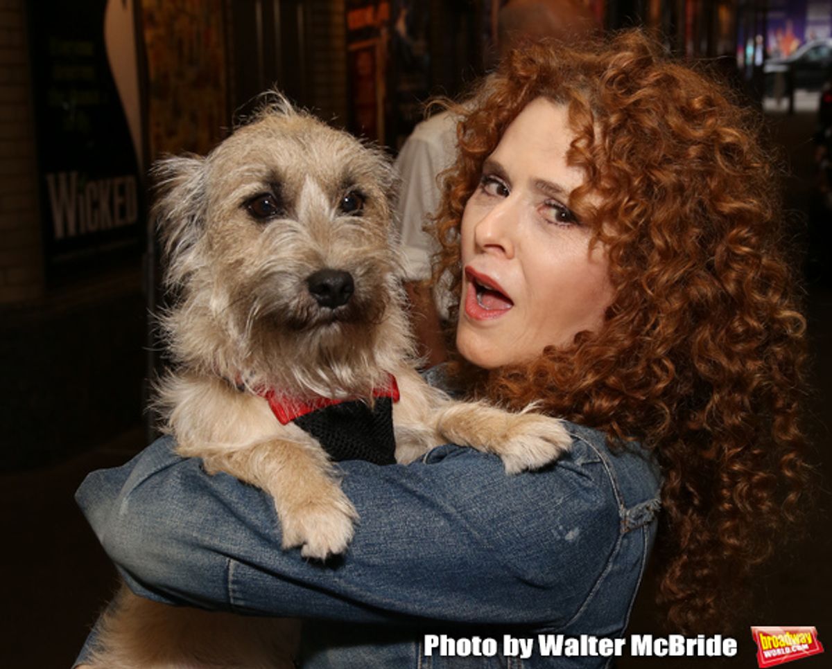 Bernadette Peters with a dog from The Humane Society of New York at 