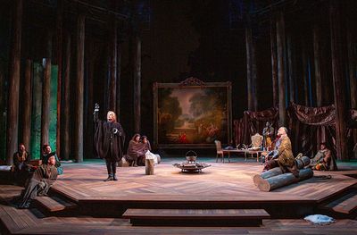 Mark H. Dold and Cornell Womack with the cast of As You Like It Photo