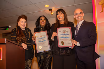 Donelle Dadigan, Bonnie Pointer, Anita Pointer and Mitch O'Farrell presenting the sis Photo