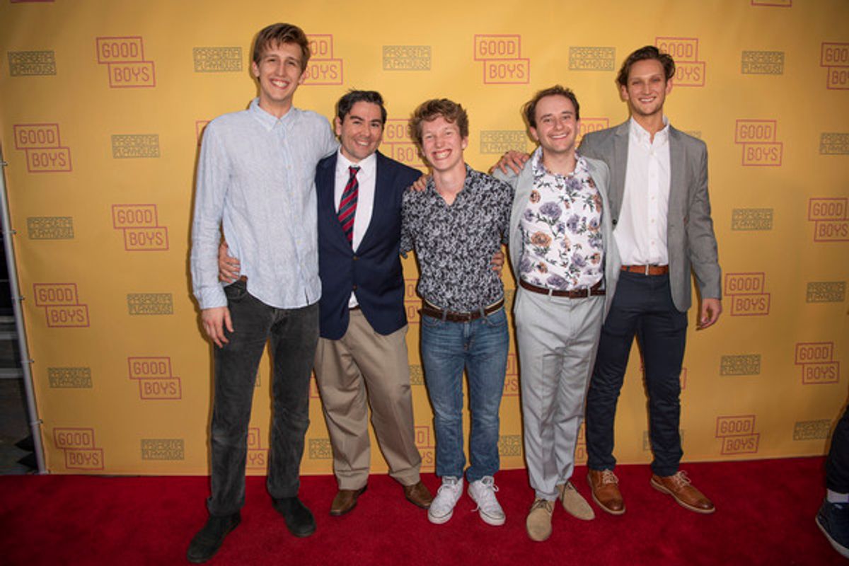 The cast of Good Boys at Pasadena Playhouse with Producing Artistic Director Danny Feldman,playwright Roberto Aguirre-Sacasa and director Carolyn Cantor at 