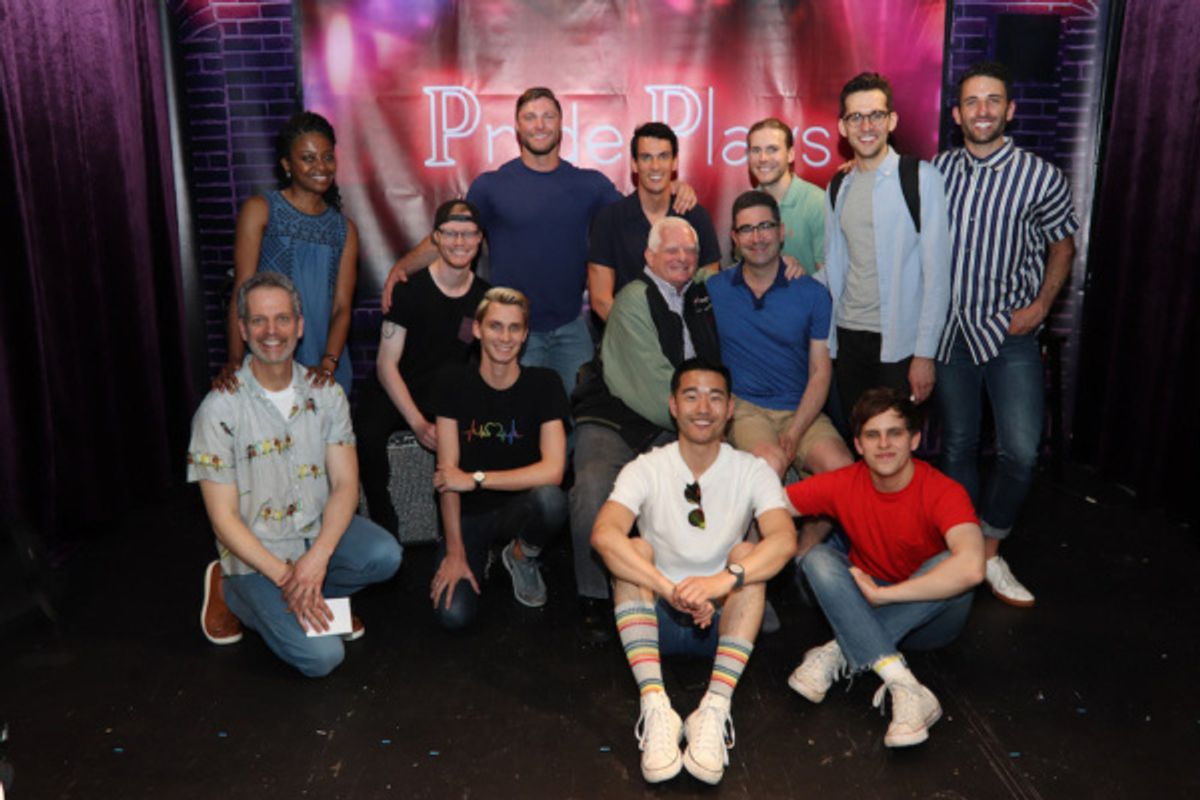 Seated: Patrick Breen, Joey Odom, Tyler Osgood, Ted Snowden, Playwright Jonathan Tolins, Daniel K. Isaac and Taylor Trensch. Standing: Pascale Armand, Brock Yurich, Preston Sadleir, Zachary Booth, Ada at 