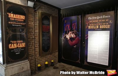 Theatre Marquee with Karen Olivo and Aaron Tveit  for "Moulin Rouge!"  Photo