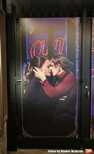 Theatre Marquee with Karen Olivo and Aaron Tveit  for "Moulin Rouge!"  Photo