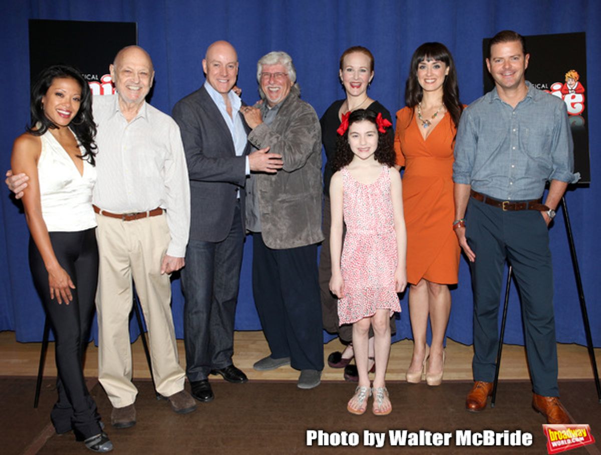J. Elaine Marcos, Charles Strouse, Anthony Warlow, Martin Charnin, Katie Finneran, Lilla Crawford, Brynn O'Malley and Clarke Thorell. attending the Meet & Greet for 'ANNIE' at The New 42nd Street Rehearsal Studios in New York City on September 112, 2012 at 
