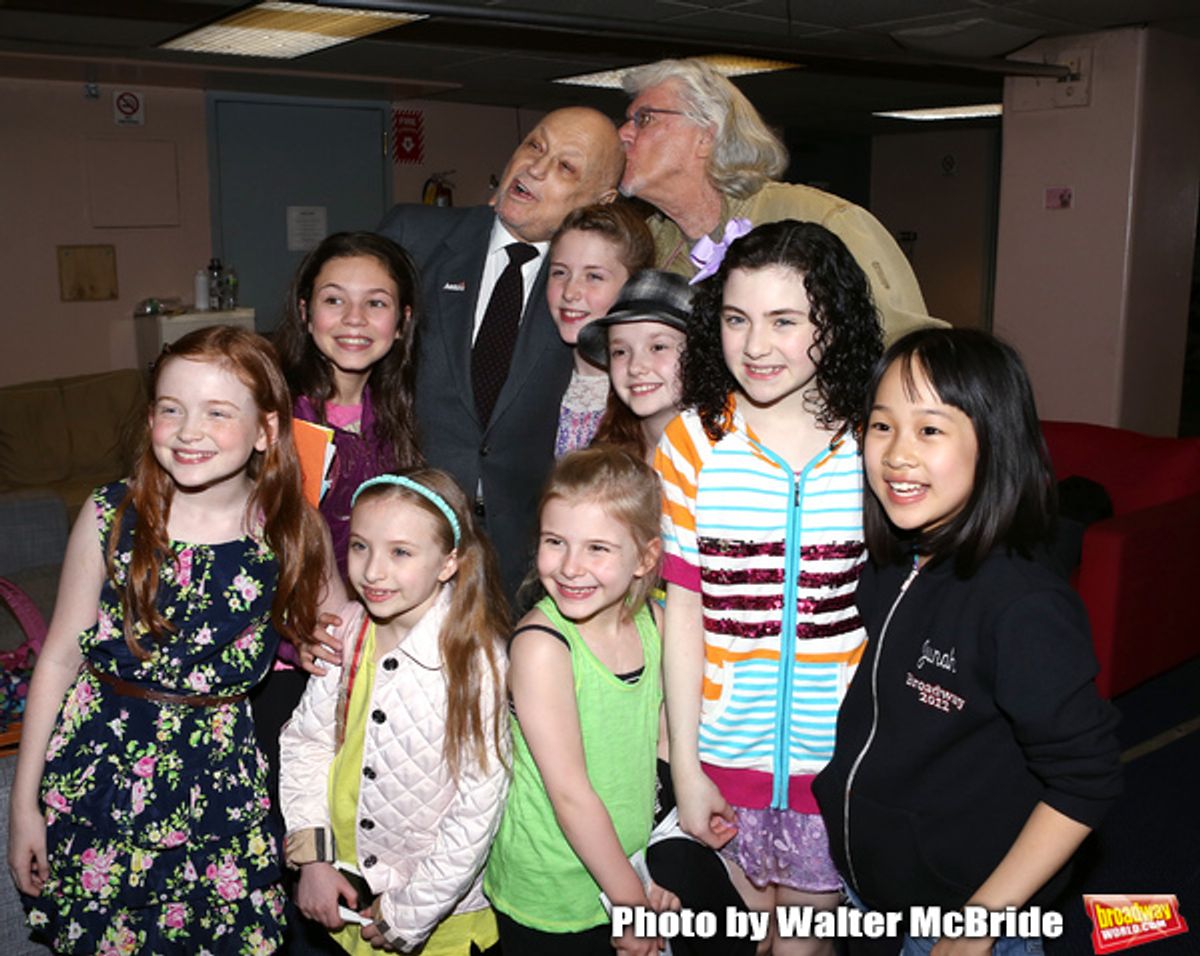 Charles Strouse, Martin Charnin, Lilla Crawford & the young cast members from Broadway's iconic musical ANNIE celebrate creator Charles Strouse's 85th Birthday at The Palace Theatre in New York City on June 06, 2013. at 