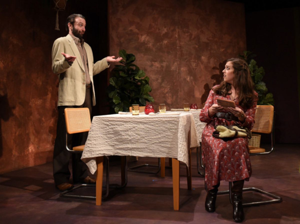 Bruce (Nick Freed) and Prudence (Devi Reisenfeld) meet on their first date in Eclipse Theatre''s production of ?Beyond Therapy? by Christopher Durang, directed by Rachel Lambert. Running July 11 ? Augu at 