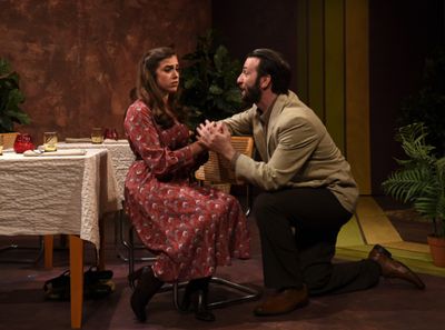 Prudence (Devi Reisenfeld) and Bruce (Nick Freed) discuss the possibilities of a rela Photo