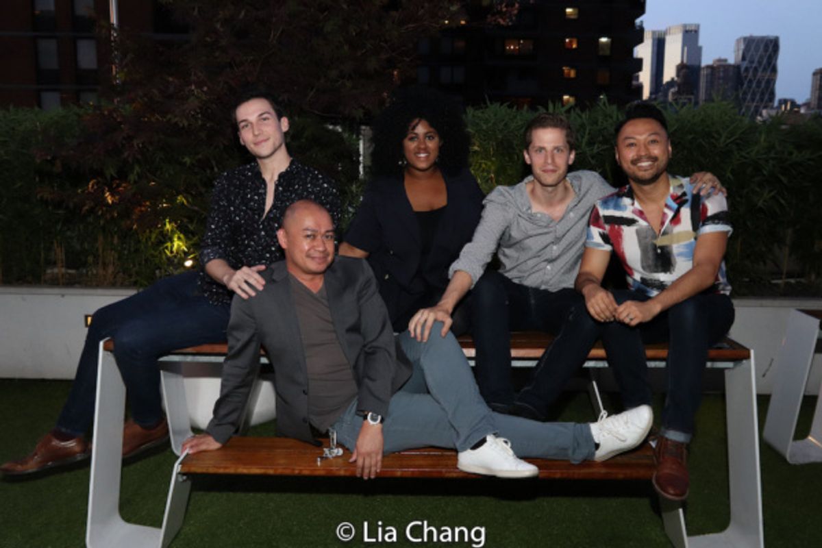 Iris Productions? Michael Hicks, Director of Outreach Olivia Griffin, Director of Production Blake Zolfo with Broadway Barkada?s co-founders Billy Bustamante and Brian Jose (seated in front) at 