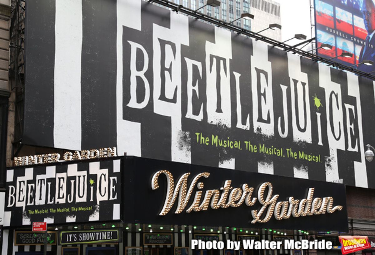 'Beetlejuice' Celebrates 100th Performance on Broadway with Big Sandy the Sandworm and Shrunken Head Guy at the Winter Garden Theatre on July 23, 2019 in New York City.


 at 