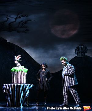 Sophia Anne Caruso and Alex Brightman during the "Beetlejuice" Celebrates 100th Performance on Broadway with Big Sandy the Sandworm, Shrunken Head Guy and a cake designed by Carlo’s Bakery at the Winter Garden Theatre on July 23, 2019 in New York City.
@ BroadwayWorld Sophia Anne Caruso and Alex Brightman during the "Beetlejuice" Celebrates 100th Perfo Photo