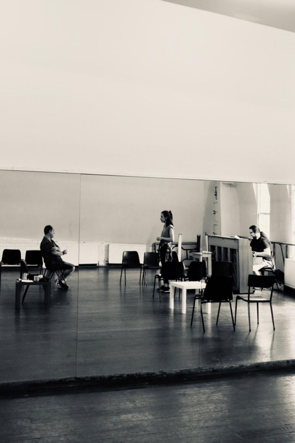 Molly Lynch in rehearsals with director Ed Goggin and musical director David Merriman for Rodgers and Hammerstein (& Me Too). at 