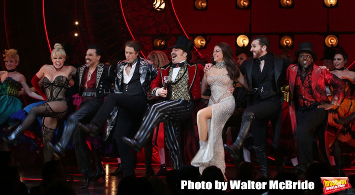 Robyn Hurder, Ricky Rojas, Aaron Tveit, Danny Burstein, Karen Olivo, Tam Mutu and Sahr Nguajah with cast at 