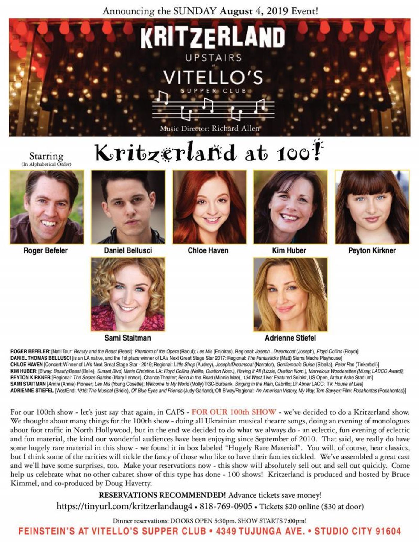 KRITZERLAND AT 100 Comes To Feinstein's At Vitello's, August 4 - Hold For Rob KRITZERLAND AT 100 Comes To Feinstein's At Vitello's, August 4 - Hold For Rob Image