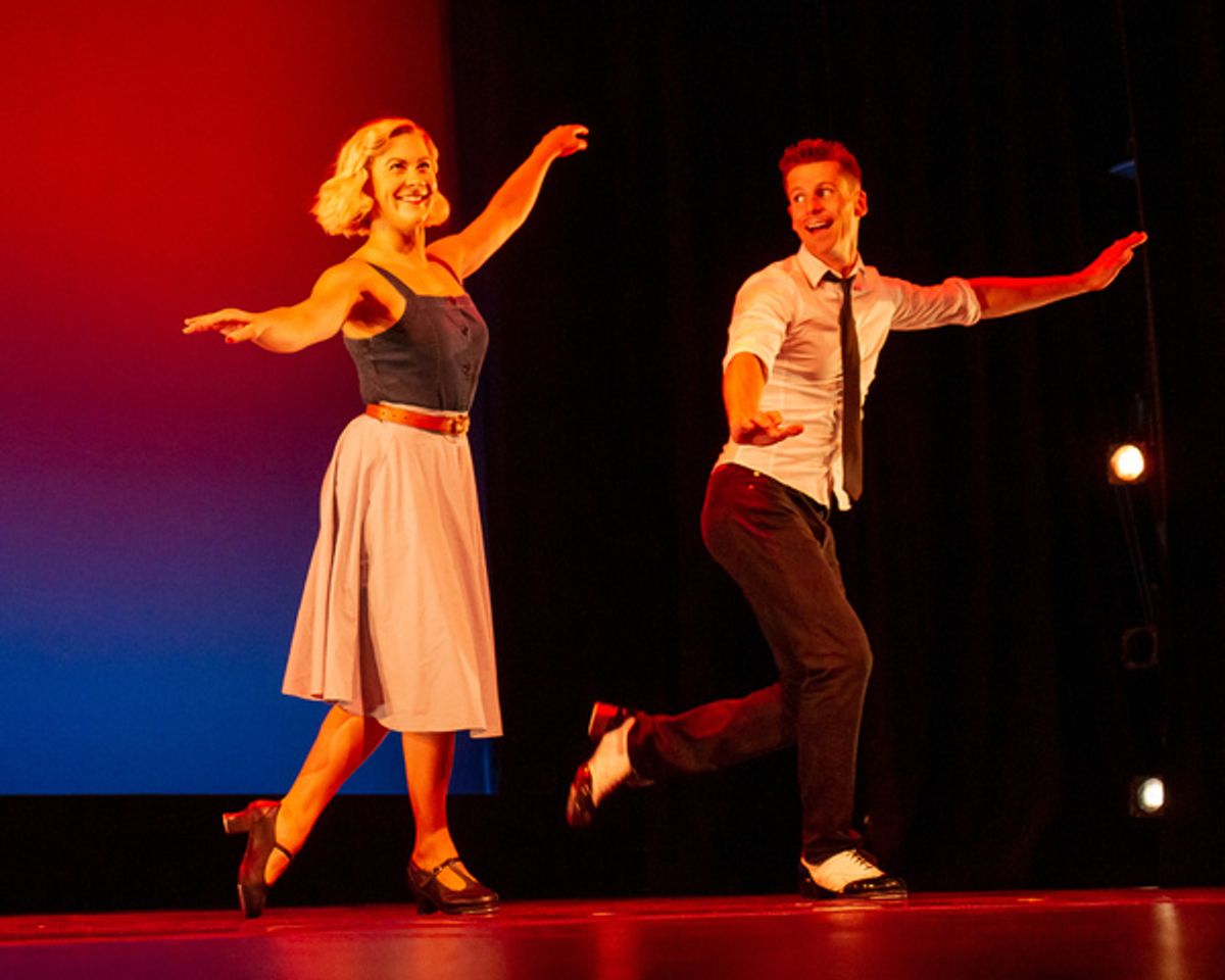 Eloise Kropp and Luke Hawkins performing a classic Fred Astaire and Ginger Rogers tap dance at the Dancers For Good Benefit 2019. Photo by Shin Kurokawa. at 