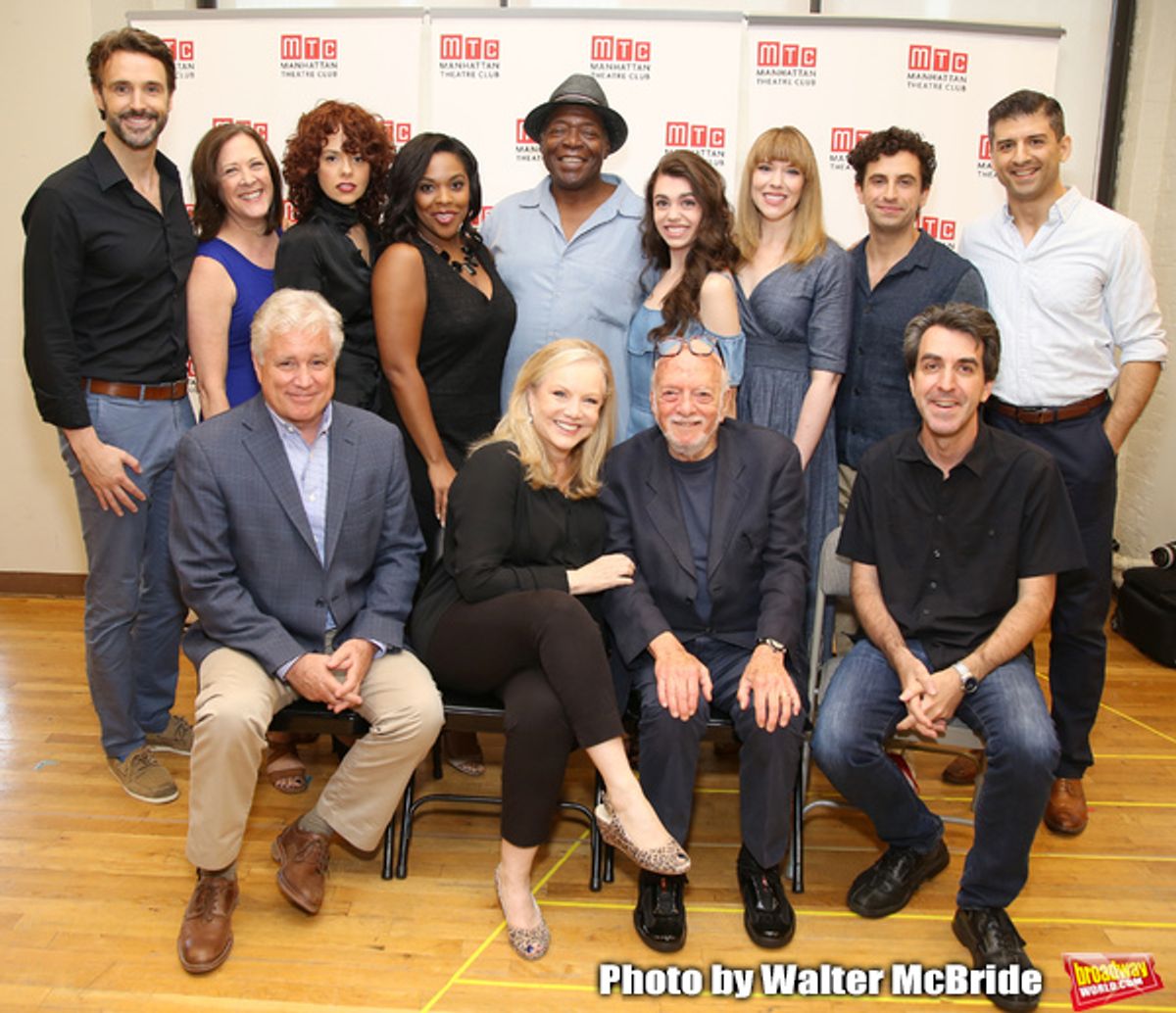 First Row: David Thompson, Susan Stroman, Hal Prince and Jason Robert Brown. Second Row: Michael Xavier, Karen Ziemba, Janet Dacal, Bryonha Marie Parham, Chuck Cooper, Kaley Ann Voorhees, Emily Skinner, Brandon Uranowitz and Tony Yazbeck attends the Meet & Greet for the Manhattan Theatre Club's Broadway Premiere of 'Prince of Broadway' at the MTC Studios on July 20, 2017 in New York City. at 