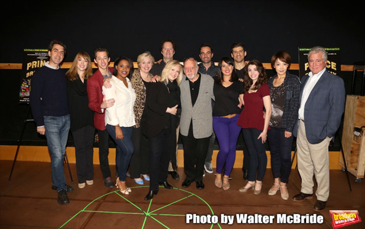 Jason Robert Brown, Emily Skinner, Josh Grisetti, Nancy Opel, Bryonha Marie Parham, Nancy Opel, Shuler Hensley, Susan Stroman, Hal Prince, Ramin Karimloo, Mariand Torres, Tony Yazbeck, Kaley Ann Voorhees, Reon Yuzuki and David Thompson during the press day preview of 'Prince of Broadway' at SIR Studio on October 5, 2015 in New York City. at 
