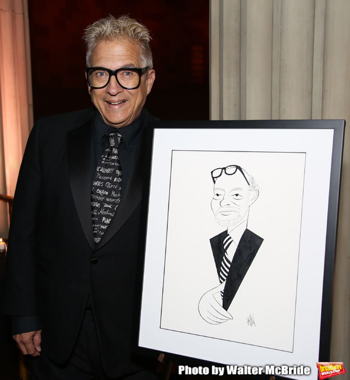 Ken Fallin with his drawing of Hal Prince attends 2017 Dramatists Guild Foundation Gala reception at Gotham Hall on November 6, 2017 in New York City. at 