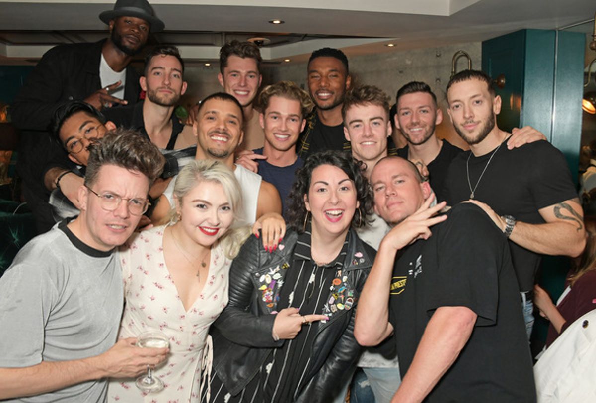 Curtis Pritchard (7L), AJ Pritchard (8L) and Channing Tatum (3R) pose with cast members David Morgan, Dean Stewart, Brian Siregar, Max Trengove, Ellie Clayton, Anthony Donadio, Samantha Baines, Aaron Witter, Jack Manley, Courtenay Brady, Kiel Ewen and Ross Sands  at 
