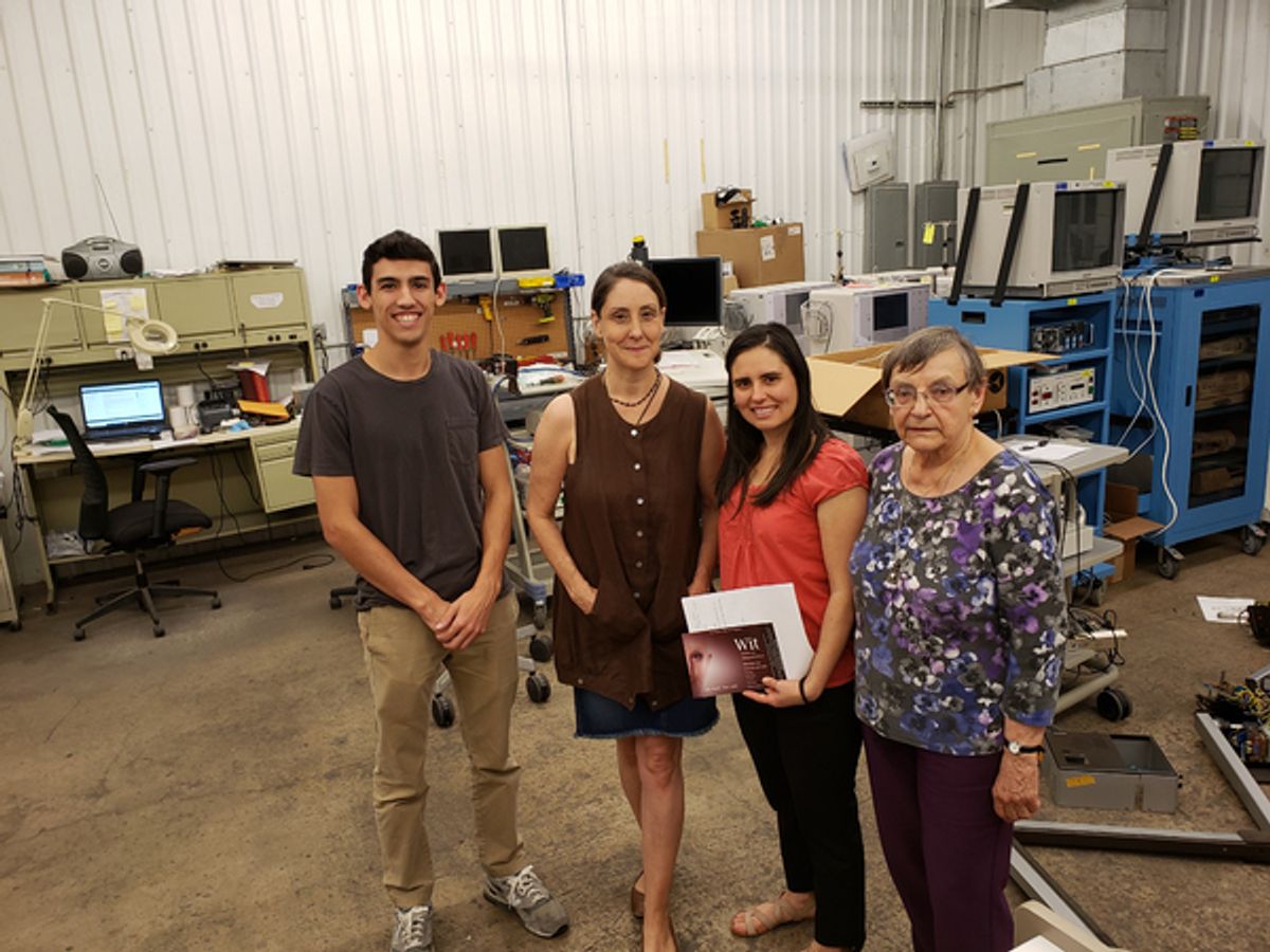 Biomed Technician Intern Evan Lowe, Actor Pamela Vogel, Medical Bridges Director of Operations Heidy Alvarez, Volunteer Liuda Flores at 