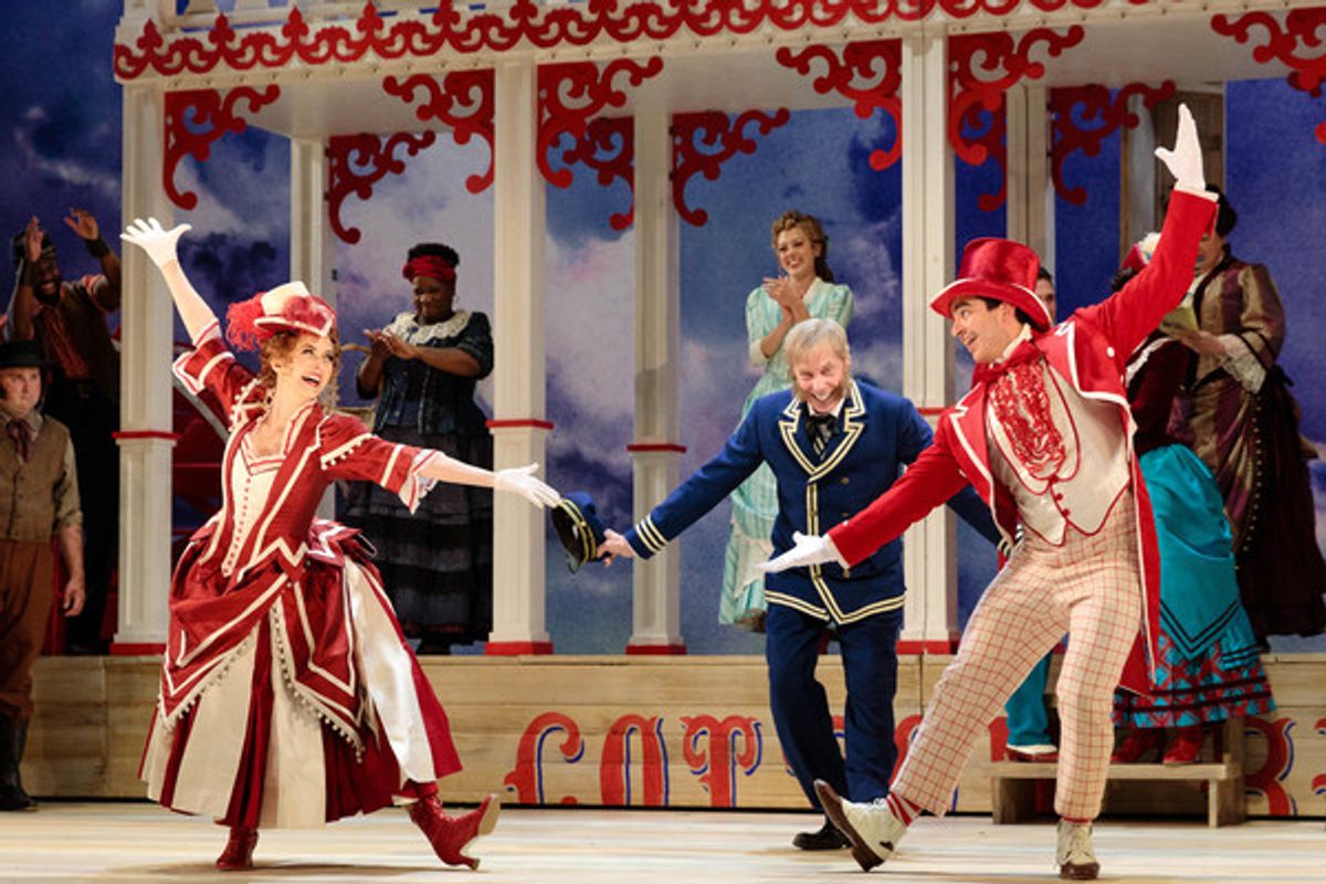 (From left) Spencer Hamlin as Pete, Justin Hopkins as Joe, Abigail Paschke as Ellie Mae Chipley, Judith Skinner as Queenie, Lauren Snouffer as Magnolia Hawks, Lara Teeter as Cap'n Andy and Schyler Vargas as Frank Schultz in The Glimmerglass Festivalâ€™s 2019 production of 'Show Boat.' Photo Credit: Connor Lange/The Glimmerglass Festival at 