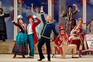 (From left) Judith Skinner as Queenie, Alyson Cambridge as Julie La Verne, Charles H. Eaton as Steve Baker, Lauren Snouffer as Magnolia Hawks, Lara Teeter as Cap’n Andy, Schyler Vargas as Frank Schultz, Klea Blackhurst as Parthy Ann Hawks, and Abigail Paschke as Ellie Mae Chipley in The Glimmerglass Festival’s 2019 production of "Show Boat." Photo Credit: Karli Cadel/The Glimmerglass Festival
@ BroadwayWorld (From left) Judith Skinner as Queenie, Alyson Cambridge as Julie La Verne, Charles H. Photo