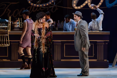 Alyson Cambridge as Julie La Verne and Charles H. Eaton as Max in The Glimmerglass Fe Photo
