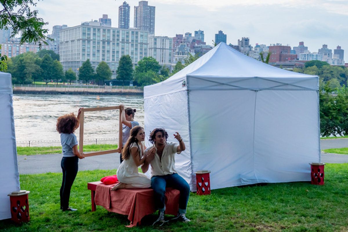 From left: Ensemble (Carroll Herring), Ensemble (Milagros Bobier), Juliet (Rachel Schmeling), and Romeo (Dhruv Iyengar).    photo by Jessica Latour. at 
