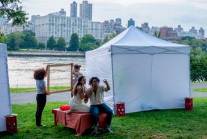 From left: Ensemble (Carroll Herring), Ensemble (Milagros Bobier), Juliet (Rachel Schmeling), and Romeo (Dhruv Iyengar). photo by Jessica Latour. @ BroadwayWorld From left: Ensemble (Carroll Herring), Ensemble (Milagros Bobier), Juliet (Rachel Sch Photo