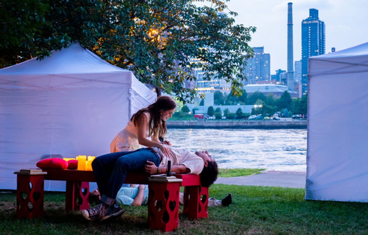 From left: Juliet (Rachel Schmeling) and Romeo (Dhruv Iyengar).    photo by Jessica Latour. at 