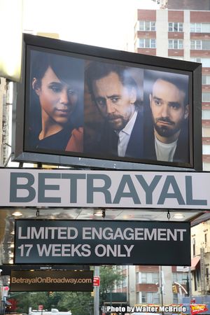 Theatre Marquee for Harold Pinter's "Betrayal" starring Tom Hiddleston, Zawe Ashto an Photo