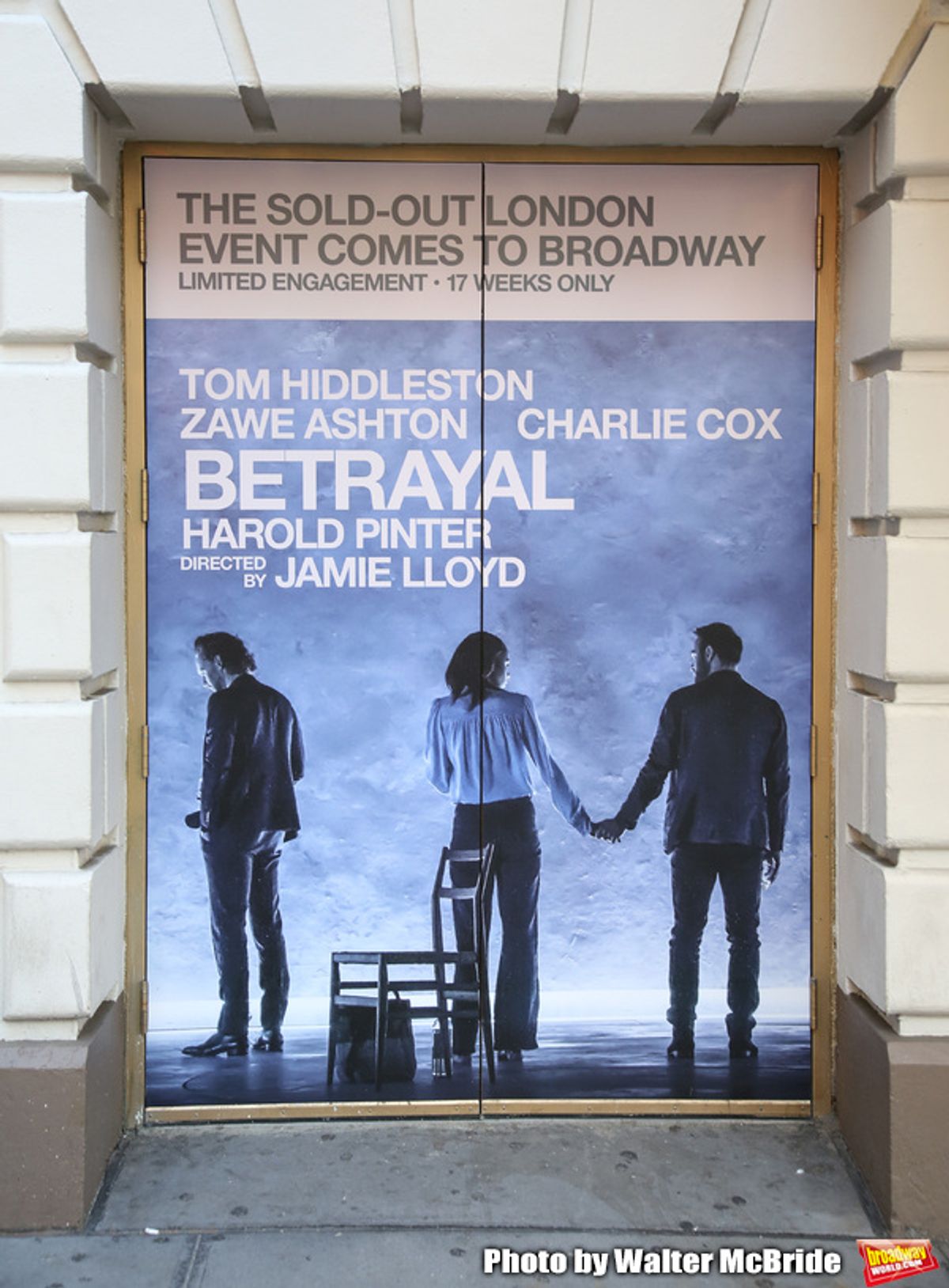 Theatre Marquee for Harold Pinter's 'Betrayal' starring Tom Hiddleston, Zawe Ashto and Charlie Cox under the direction of Jamie Lloyd at the Jacobs Theatre on August 22, 2019 in New York City.

 at 