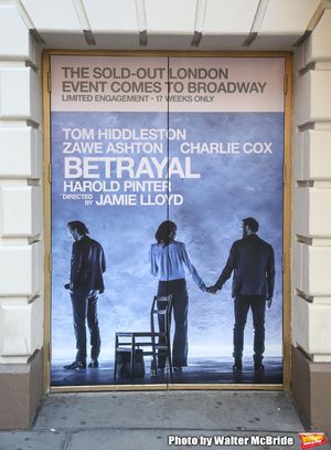Theatre Marquee for Harold Pinter's "Betrayal" starring Tom Hiddleston, Zawe Ashto an Photo