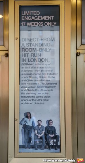 Theatre Marquee for Harold Pinter's "Betrayal" starring Tom Hiddleston, Zawe Ashto an Photo