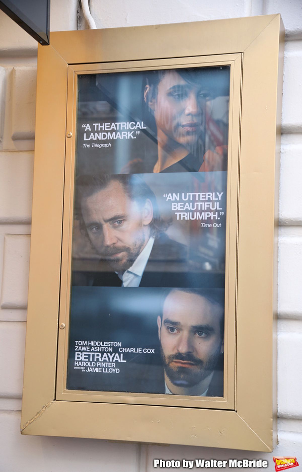Theatre Marquee for Harold Pinter's 'Betrayal' starring Tom Hiddleston, Zawe Ashto and Charlie Cox under the direction of Jamie Lloyd at the Jacobs Theatre on August 22, 2019 in New York City.

 at 