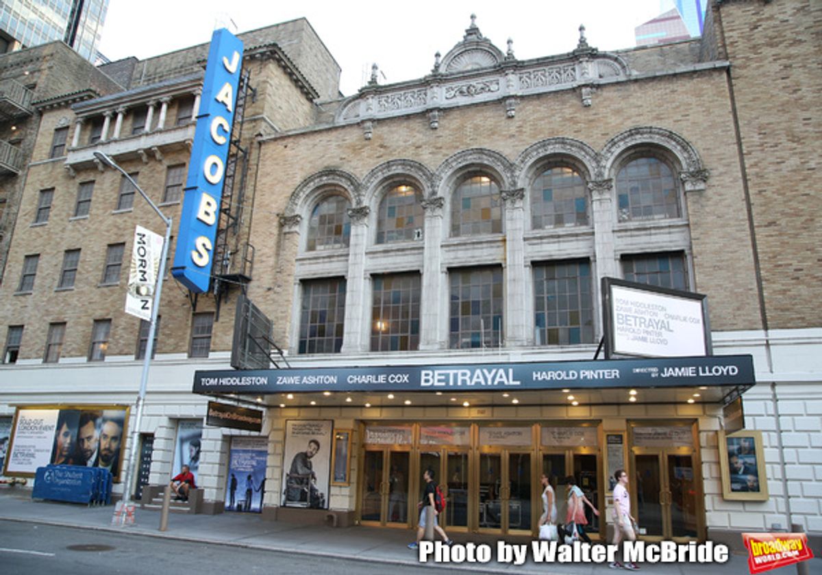 Theatre Marquee for Harold Pinter's 'Betrayal' starring Tom Hiddleston, Zawe Ashto and Charlie Cox under the direction of Jamie Lloyd at the Jacobs Theatre on August 22, 2019 in New York City.

 at 