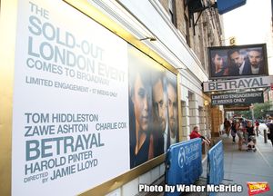 Theatre Marquee for Harold Pinter's "Betrayal" starring Tom Hiddleston, Zawe Ashto an Photo