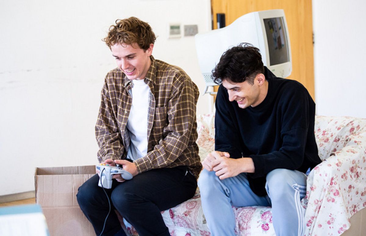 TOM MILLIGAN (playing Ben) with MIRLIND BEGA (playing Besnik) at 