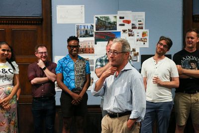 Managing Director Michael Maso welcomes The Purists team to the Huntington Stage Photo