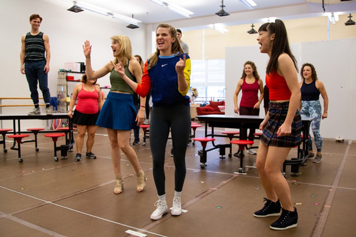 Jonalyn Saxer, Danielle Wade, Megan Masako Haley, and the cast of MEAN GIRLS at 