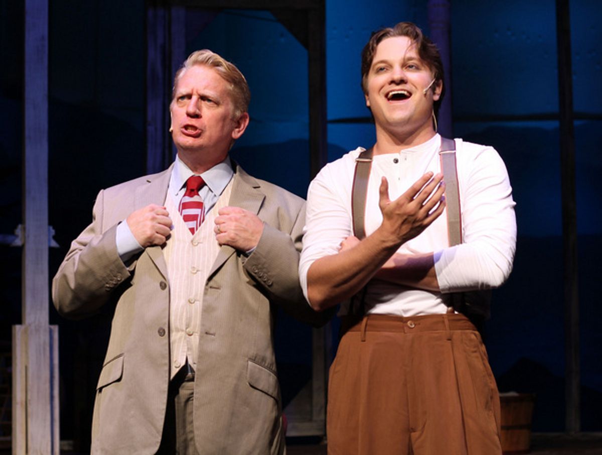 Reed Uthe as Mayor Dobbs and Austin Stang as Jimmy Ray Dobbs at 