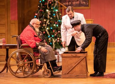 Edward Fernandez as Sheridan Whiteside, Preston Schreffler as John, and Rogan Motter  Photo