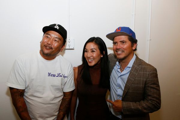 Chef Roy Choi, Michelle Kwan and John Leguizamo backstage after the opening night per Photo