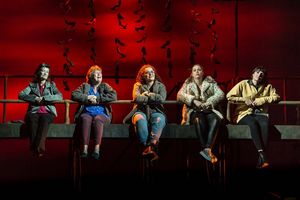 L-R Angela Clerkin, Linda Broughton, Amy Vicary-Smith, Danielle Houghton, Danielle Flett in Stiletto Beach, photo by Mark Sepple @ BroadwayWorld L-R Angela Clerkin, Linda Broughton, Amy Vicary-Smith, Danielle Houghton, Danielle Fl Photo