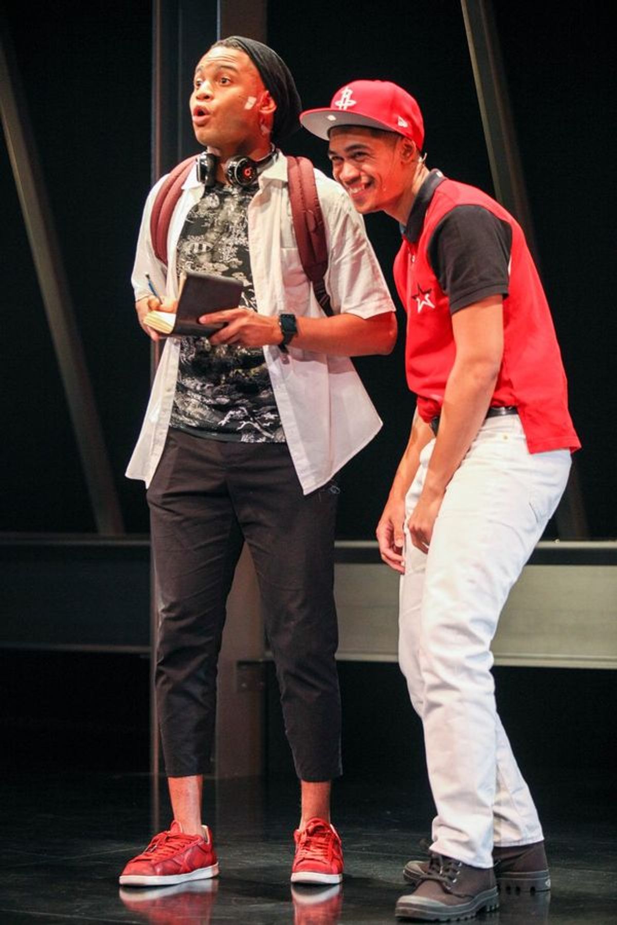 Ryan Jamaal Swain (Love) and Reynaldo Piniella (Lust) in the world premiere of 'Thoughts of a Colored Man' at Syracuse Stage. September 4 - 21, 2019.  at 