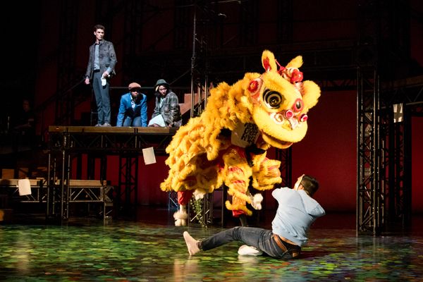 The Lion Dance from Public Works' AS YOU LIKE IT at the Seattle Rep.
Photo credit: Br Photo