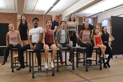 Michael Wartella, Violet TInnirello and Ruby Rakos with the cast Photo