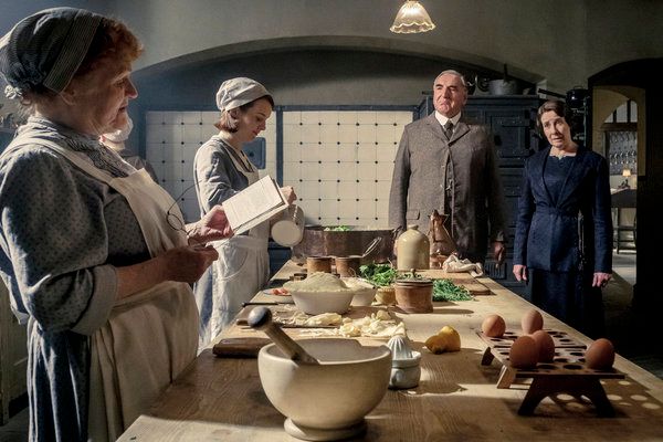 Lesley Nicol as Mrs. Patmore, Sophie McShera as Daisy Mason, Jim Carter as Charles Ca Photo