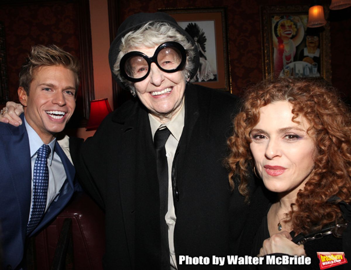 Phyllis Newman, Hunter Ryan Herdicka, Elaine Stritch & Bernadette Peters  attending a reception celebrating Hunter's 54 Below debut with 'You Make Me Feel So Young'  in New York City on 3/25/2013 at 