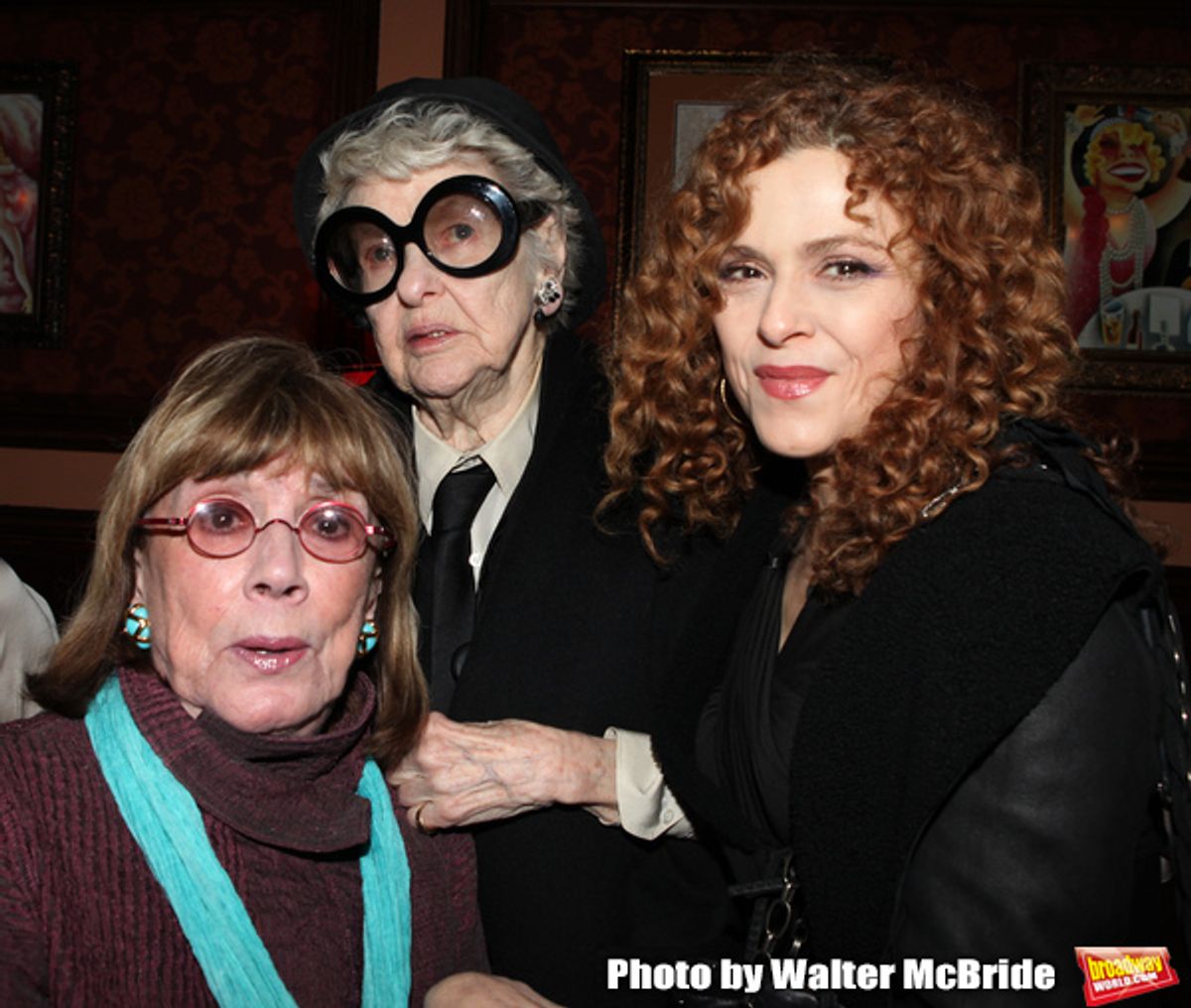 Phyllis Newman, Elaine Stritch & Bernadette Peters  attending a reception celebrating Hunter's 54 Below debut with 'You Make Me Feel So Young'  in New York City on 3/25/2013 at 